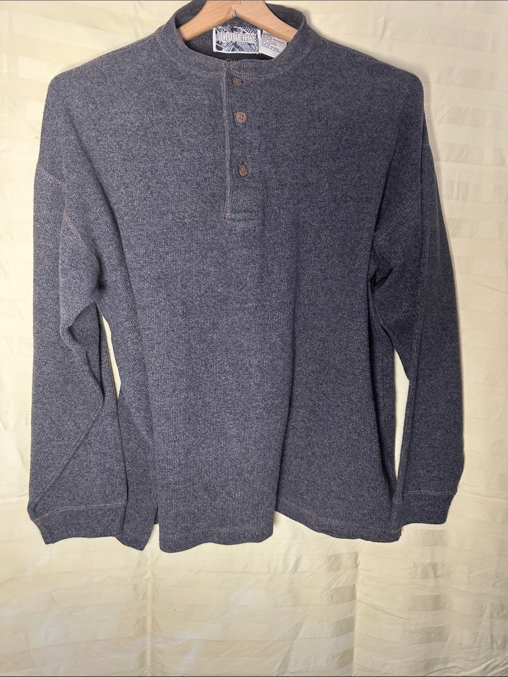 Men’s V-Neck Henley Sweater in Charcoal Gray